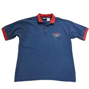VTG 90’s New York Giants Polo Shirt Denim Blue/Red Fade Cotton Embroidered Large